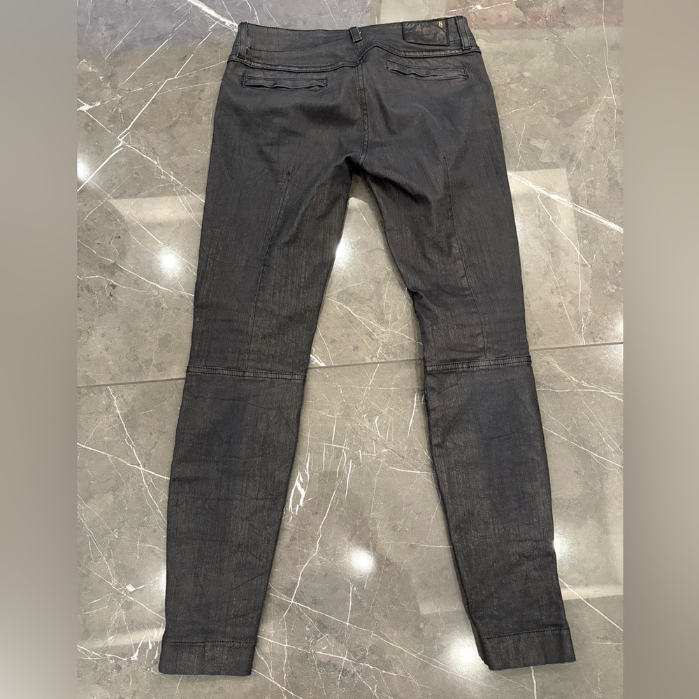 R13 Women's Moto Jeans Size 30 Coated Black Ankle Zip Made In Italy